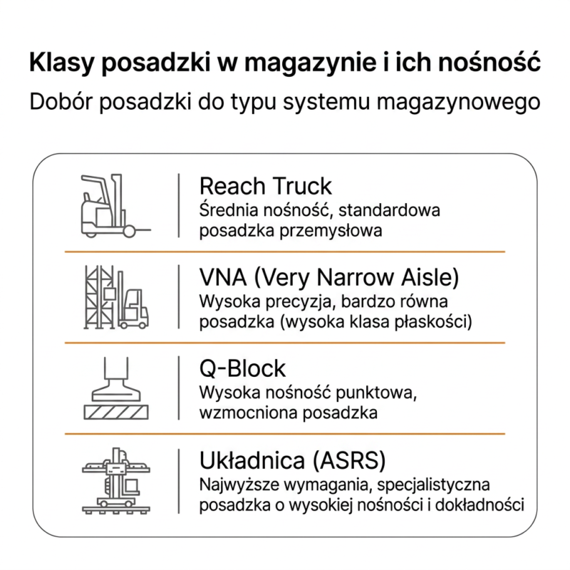 Klasy posadzki w magazynie i ich nośność